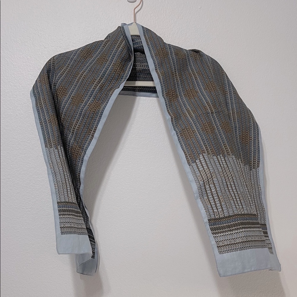 Elegant Blue and Brown Patterned Scarf Vintage